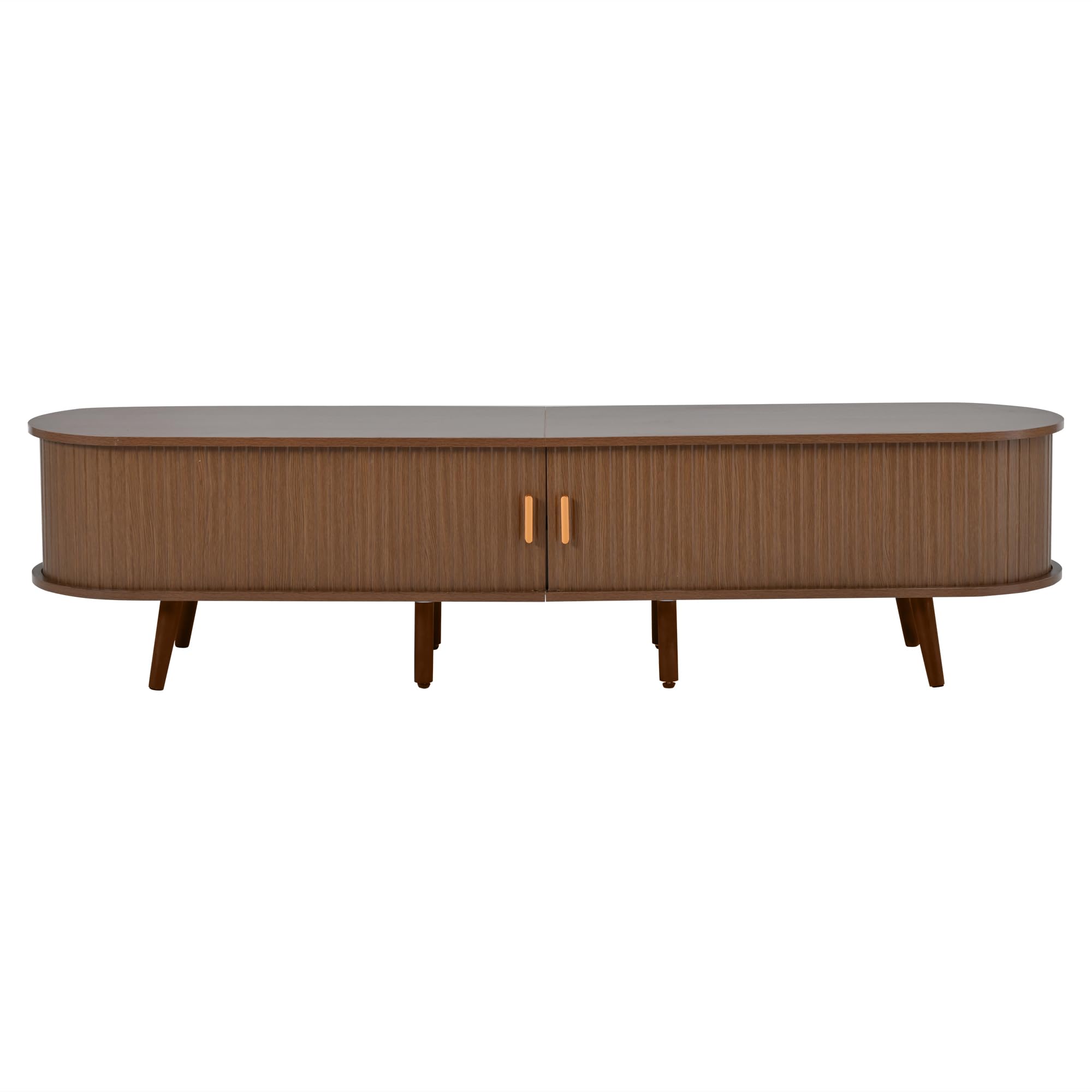 Mobile TV in noce, 175 x 40 x 42 cm, con spazio di archiviazione + piano rotondo in MDF con venature del legno a 2 cassetti, armadietto basso con ante telescopiche, mobile per TV in noce, adatto per