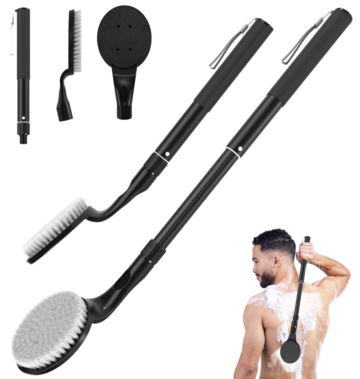 Back Scrubber Anti Slip for Shower, 25.7” Telescopic Back Bath Brush for Shower, Back Scrubber, Exfoliation and Improved Skin Health for Elderly with Limited Arm Movement, Disabled