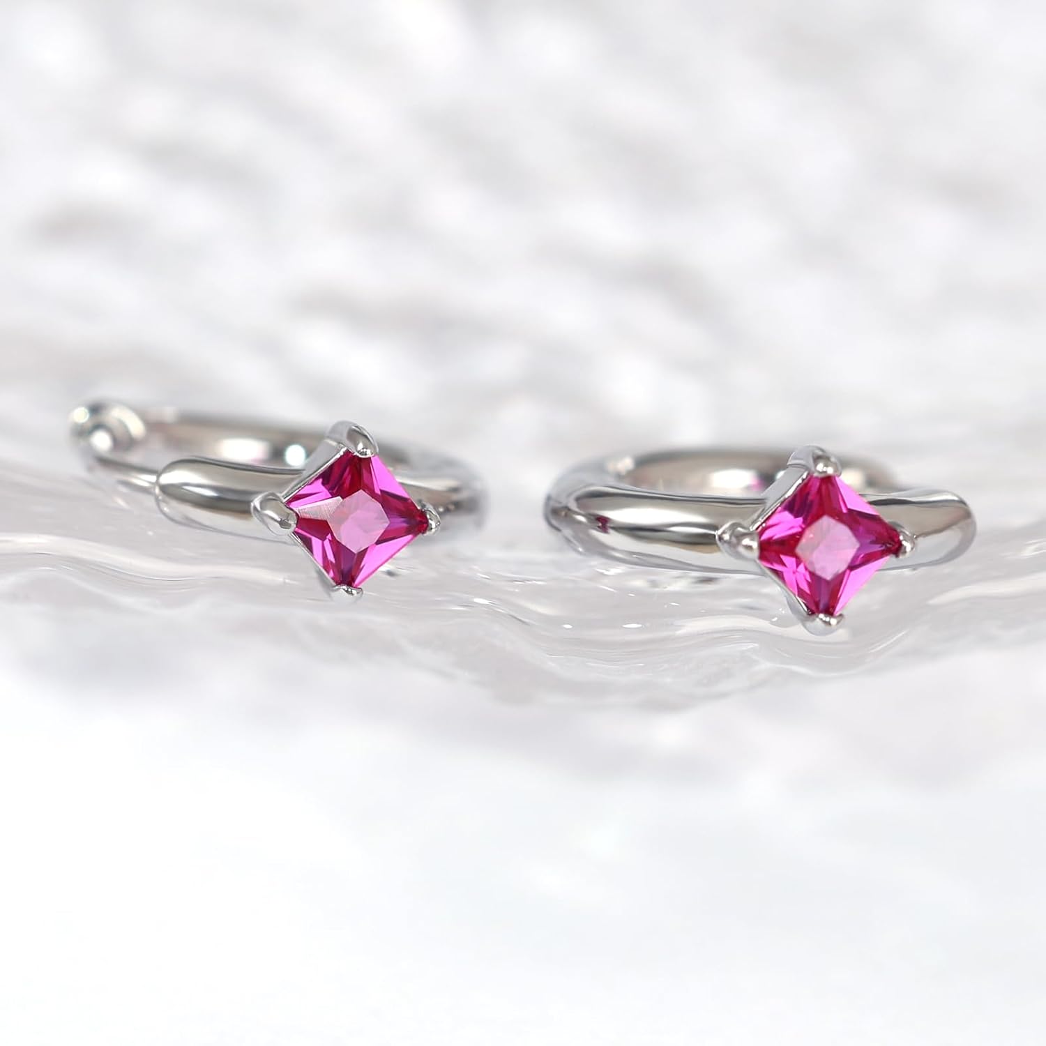 FANSING Birthstone Hoop Earrings for Women Lightweight 316L Surgical Steel Huggie Earrings - Image 3