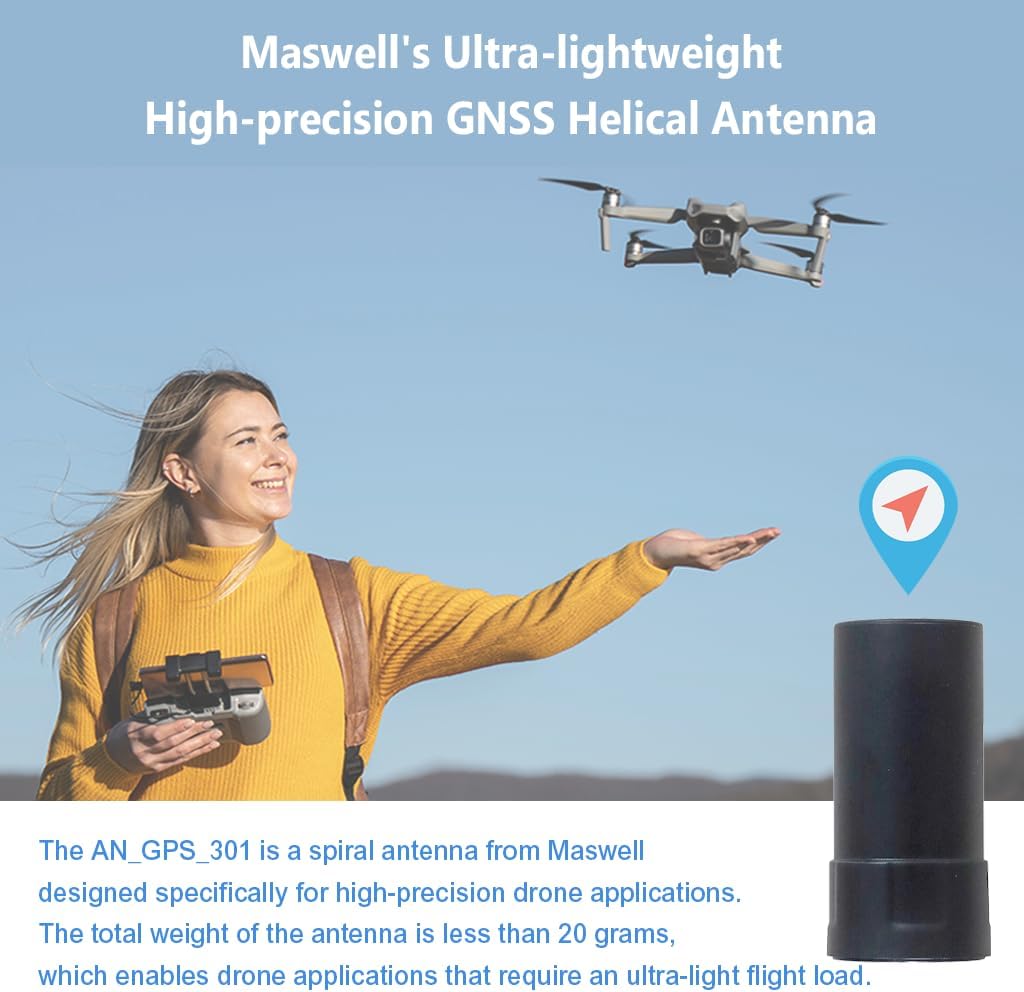 Maswell GNSS Drone Antenna Compass:B1 B2 B3 GPS:L1 L2 GLONASS:G1 G2 Galileo:E1 E5b Precise Survey Helical UAV 4 Satellites Screw SMA Ultralight Weight Antenna