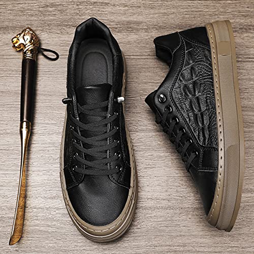 Men's Lace-Up Height Increasing Crocodile Sneakers Fashion Formal Leather Shoes,Thick Sole Comfortable Breathable Non-Slip Business Oxford Walking Shoes2
