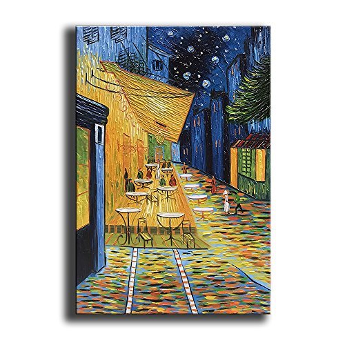 YaSheng ArtCafe Terrace at Night by Van Gogh Famous Oil Paintings Reproduction Artwork Modern hand-painted Landscape Art Painting Home Office Decor Canvas Wall Art Paintings Ready to Hang 24x36inch