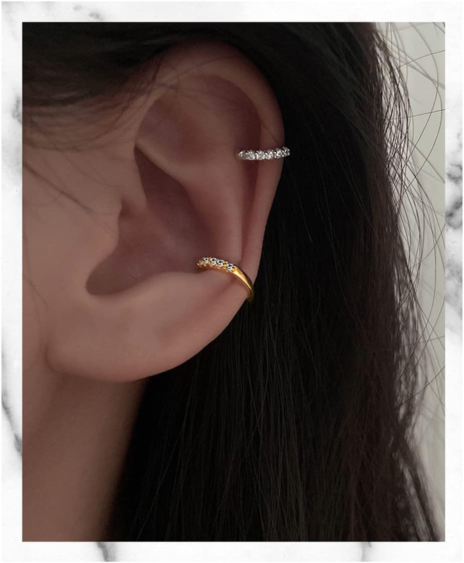 Ear Cuff Clip On Fake CZ Earrings Small Hoop Huggies Sterling Silver Cubic Zirconia No Piercing Cartilage Earring for Women Hypoallergenic Huggie Hoops 10mm Gifts BFF - Image 4