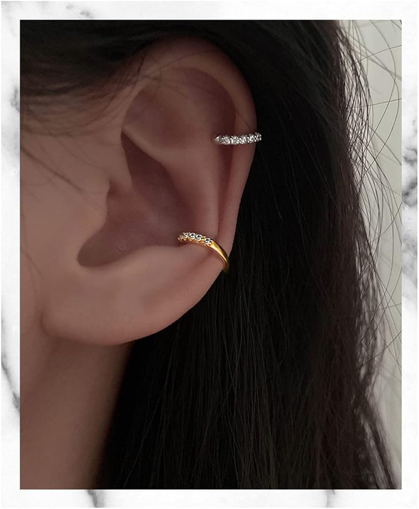 Oormanchet GEEN piercing, gouden oormanchet, sterlingzilveren oorbellen manchet, minimalistische oorbel, conch hoepel, kraakbeen hoepel kleine doos sieraden - Nederland