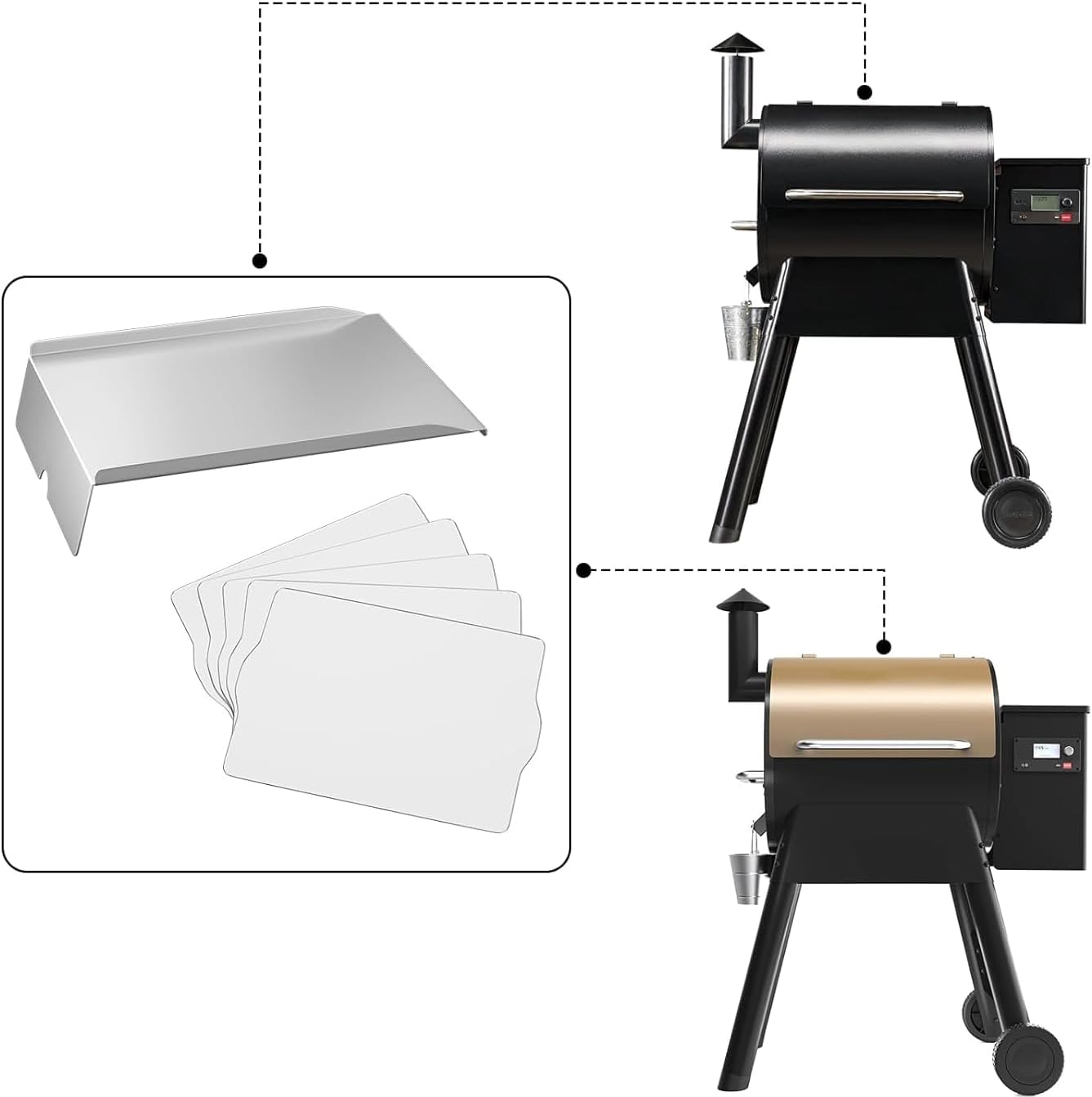 BCA070 BAC012 Drip Pan Heat Baffle w/BAC507 Drip Tray Liners for Traeger Pro 22 Series Pellet Grills, Drip Pan Heat Baffle for Traeger Pro 22 Smoker Grills, for Lil Tex Elite 22, Lil Tex Elite