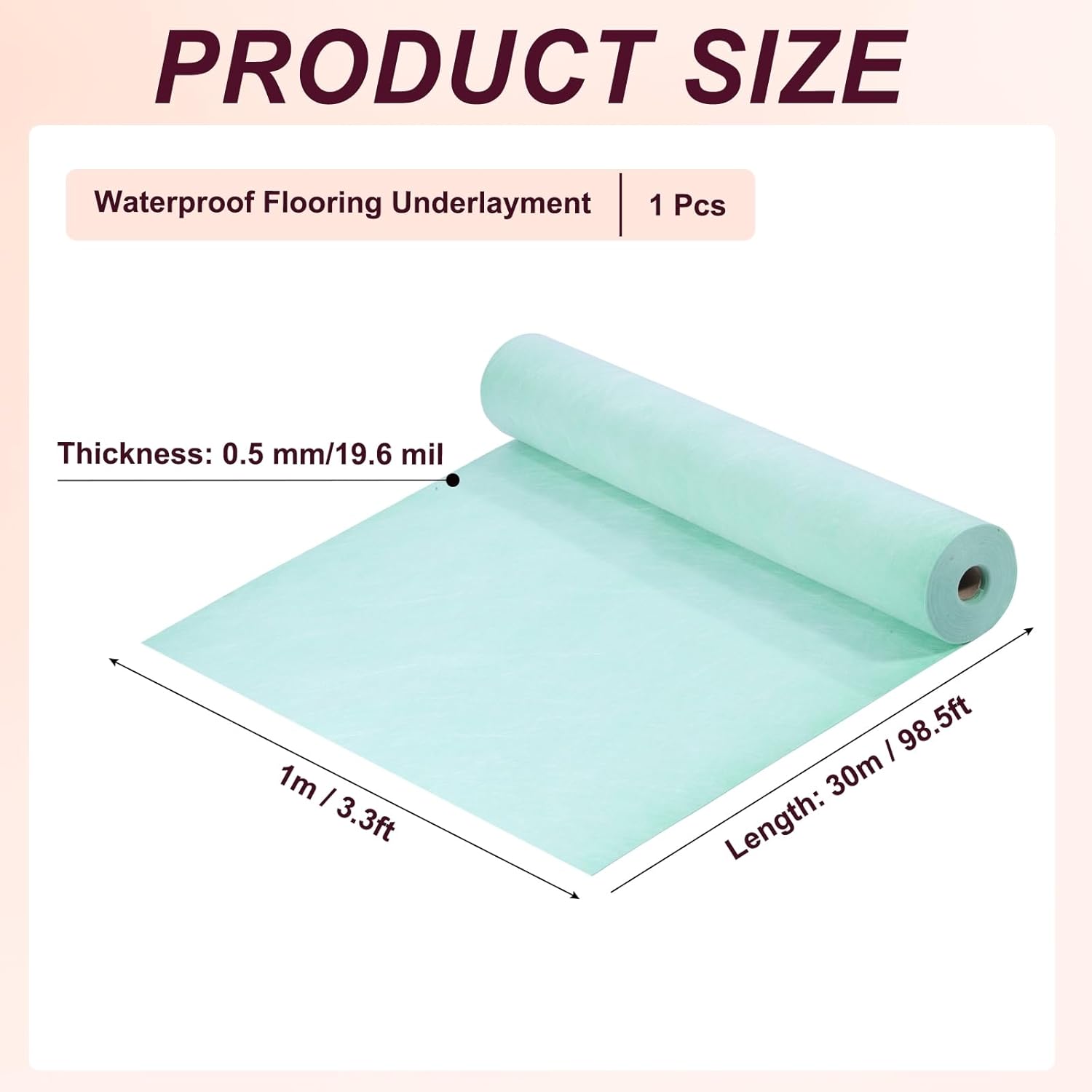 uxcell Waterproof Membrane 3.3Ft x 98.5Ft / 323 Square Feet Waterproofing Membrane 20 Mil Tile Underlayment Polyethylene Fabric Roll for Tiles Shower Walls Bathroom Floors, Green