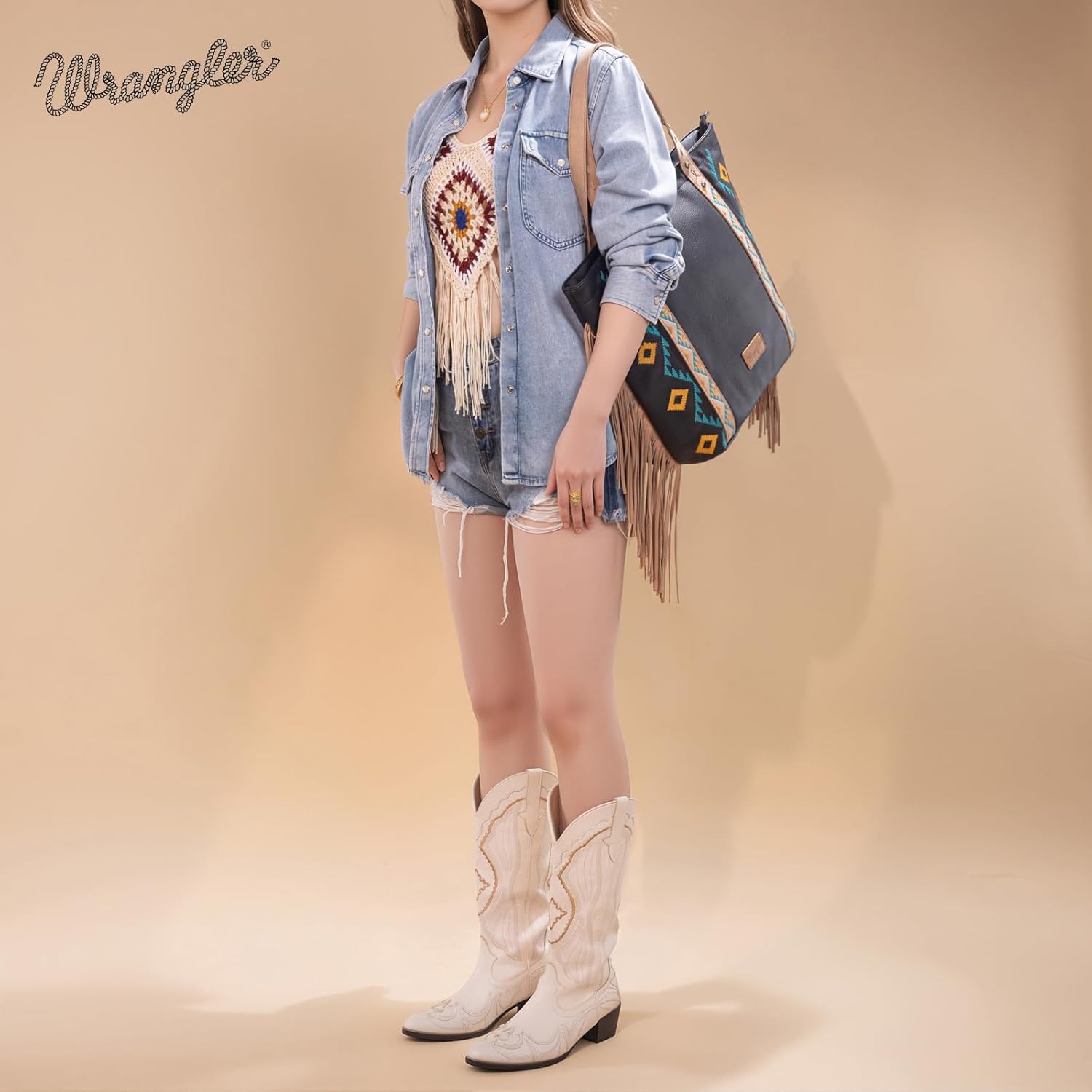 Wrangler Fringe Large Tote Bag for Women Soft Vegan Leather Purses and Handbags