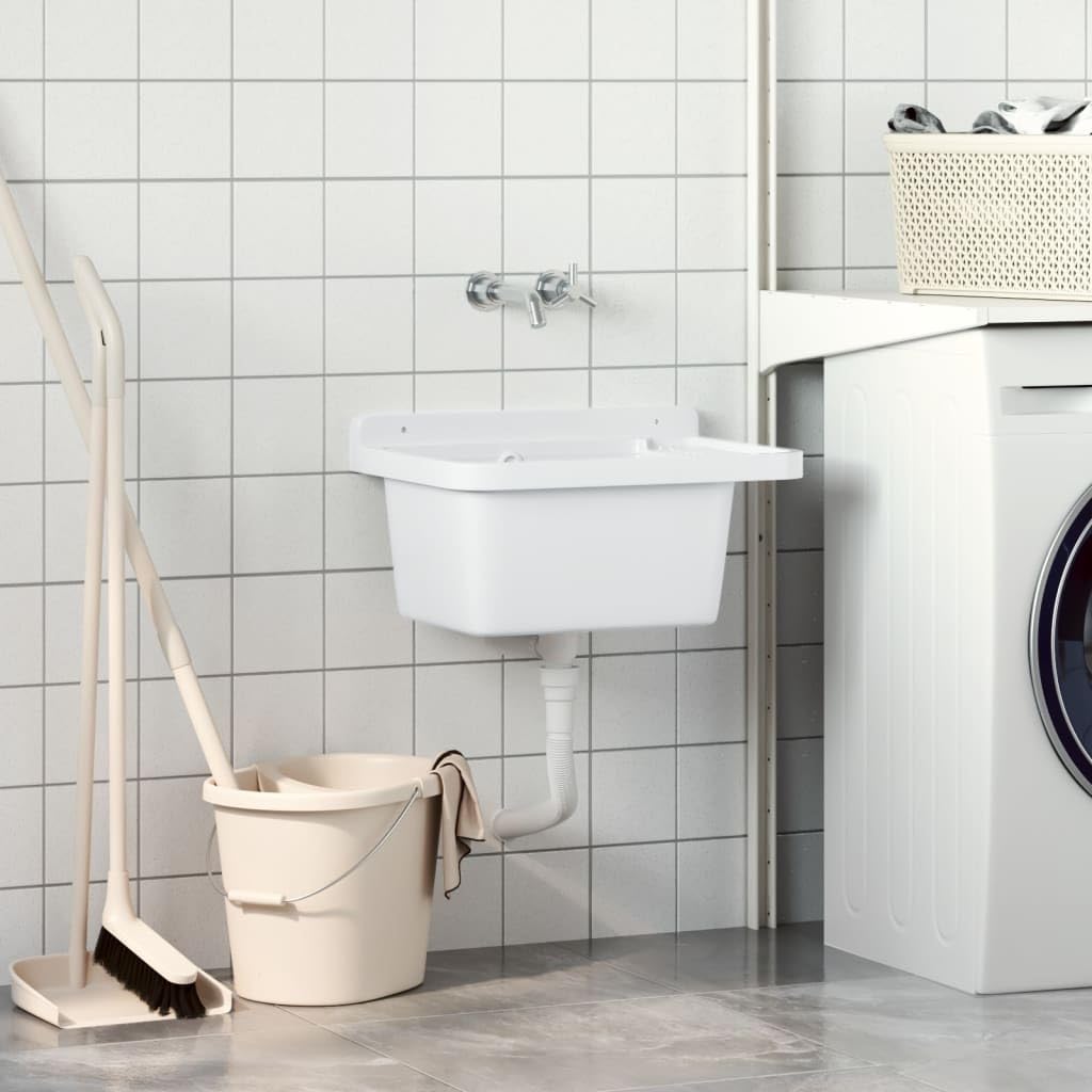 Évier Mural en Résine, Évier pour Buanderie Garage Lavabo Bac de Lavage Extérieur blanc 50x35x24 cm résine