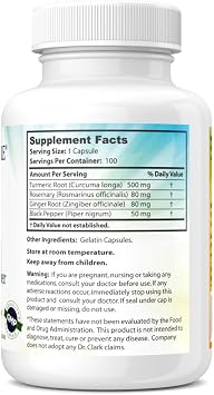 Dr Clark Store Turmeric & Black Pepper Extract 710mg, 100 Capsules, Immune Support, Antioxidant, Digestion Health Supplement for Adults