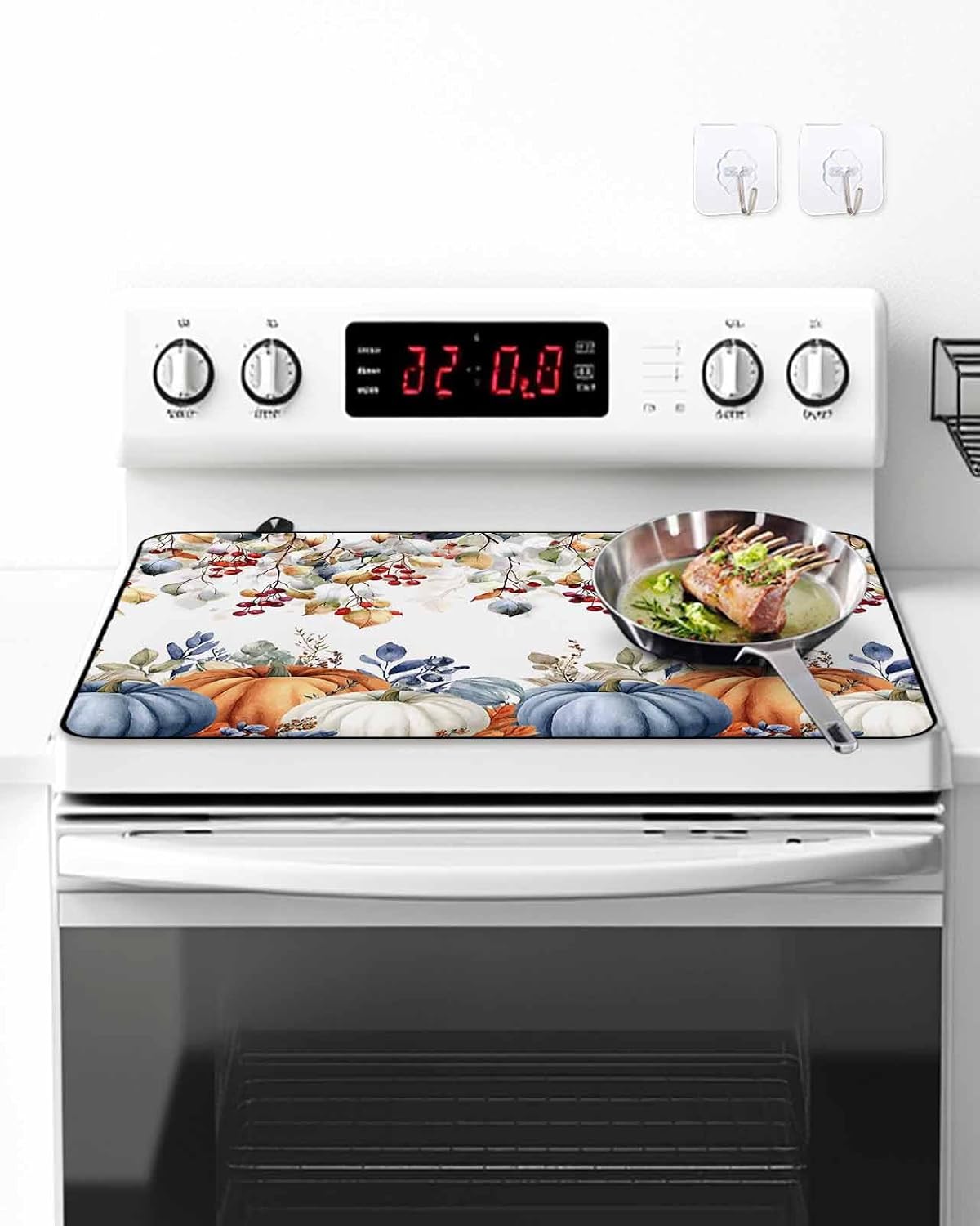 Stove Top Cover for Electric Stove Thanksgiving Watercolor Pumpkins Eucalyptus Leaves 24" x 21" Heat Resistance Electric Stove Cover Glass Stove Top Protector Washer/Counter Protector
