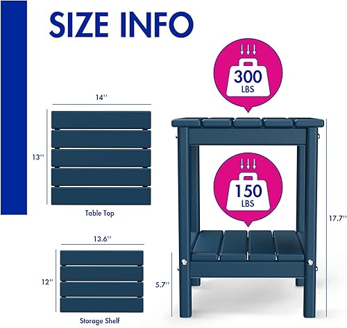 Miniatura 3 de BRIOPAWS Adirondack - Mesa auxiliar de polietileno de alta densidad resistente a la intemperie, mesa auxiliar de plástico de 2 estantes para
