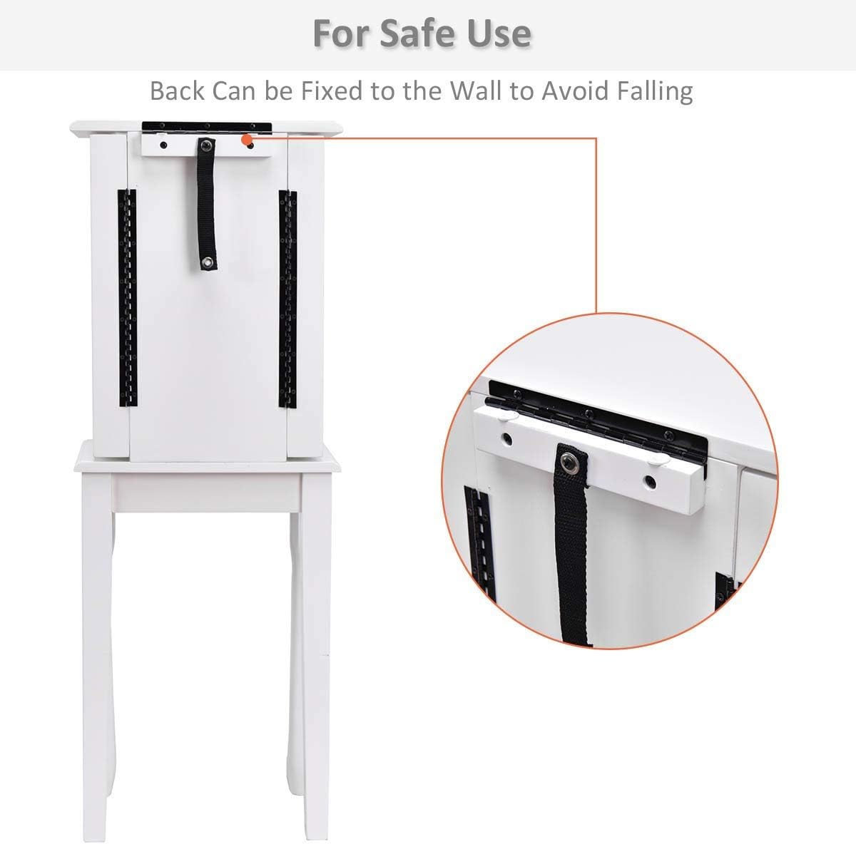 Giantex Jewelry Cabinet Armoire Box Storage Chest, 2 Side Doors and 8 Necklace Hooks, Top Flip Mirror and Storage Organizer, Wood Standing Jewelry Cabinet with Drawers, White : Clothing, Shoes & Jewelry