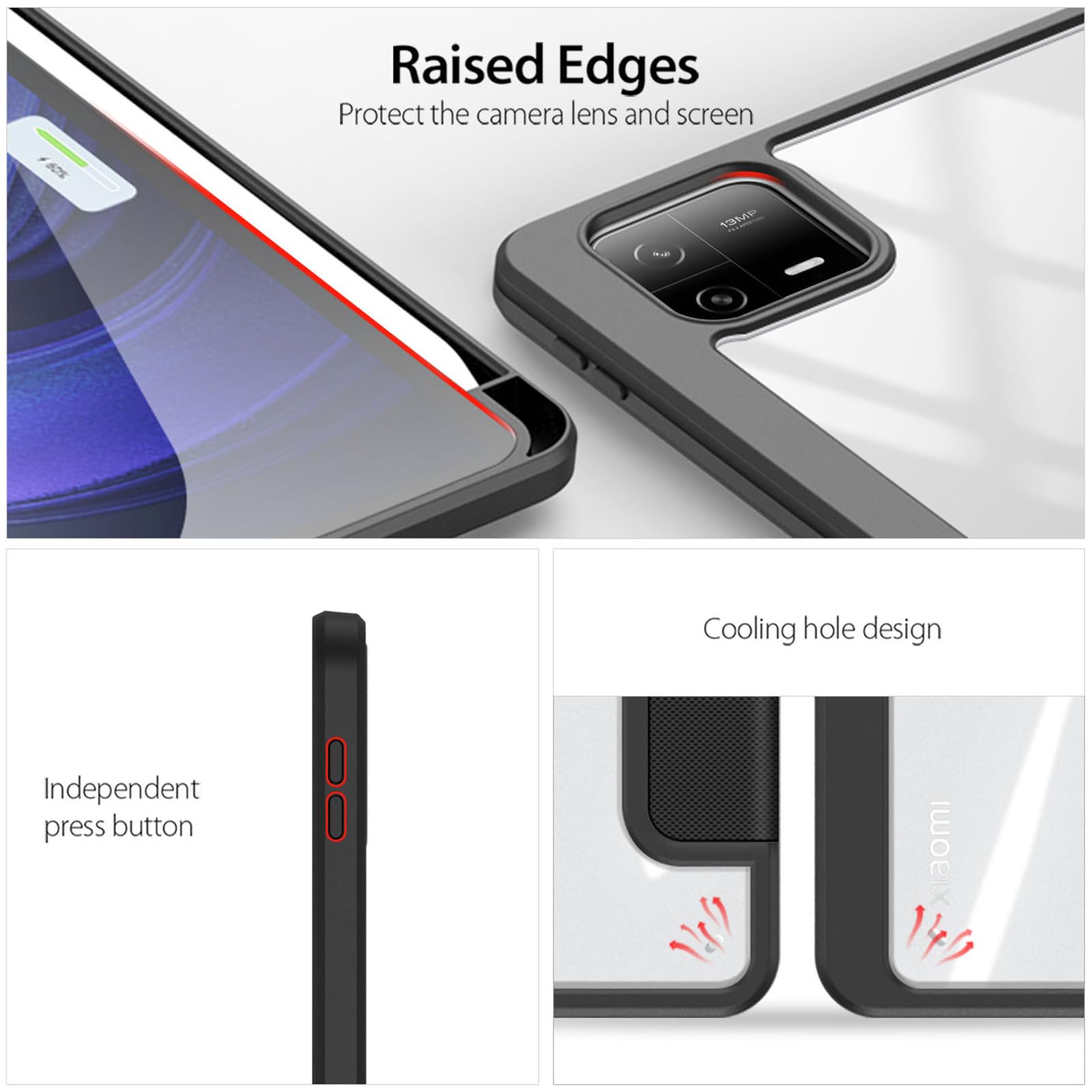 Etui na Xiaomi Pad 6/6 Pro, miękka tylna obudowa TPU z uchwytem na długopis S, automatyczne uśpienia/budzenie, oglądanie pod wieloma kątami, różowe