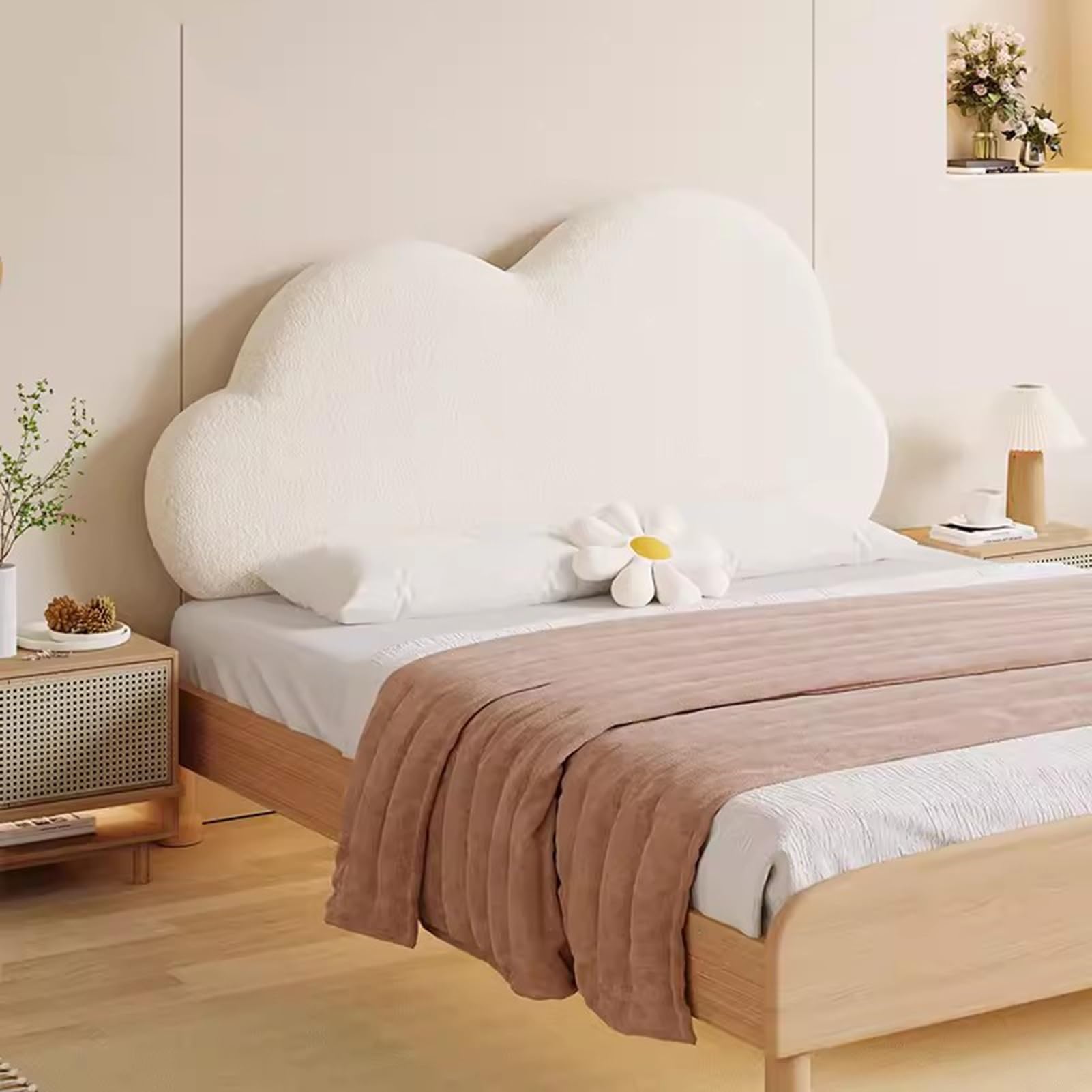 Funda para cabecero con forma de nube, suave, agradable al tacto y gruesa, almohadilla anticolisión, extraíble y lavable, color caqui, 140 x 65 cm, incluye respaldo grande