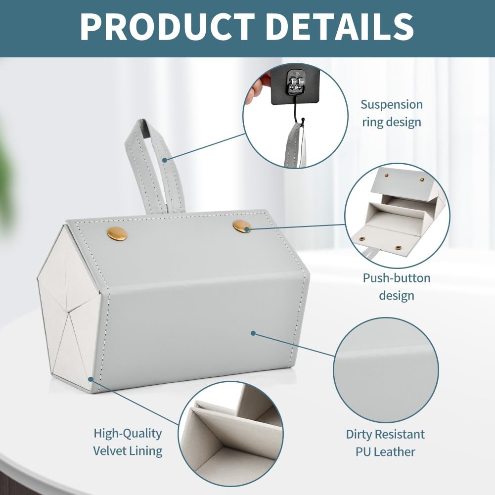 5 Slots Travel Sunglasses Organizer With Hook, Foldable Travel Sunglass Case, Multiple Eyeglasses Storage Box for Women Men(COLOR:Grey) - Image 3