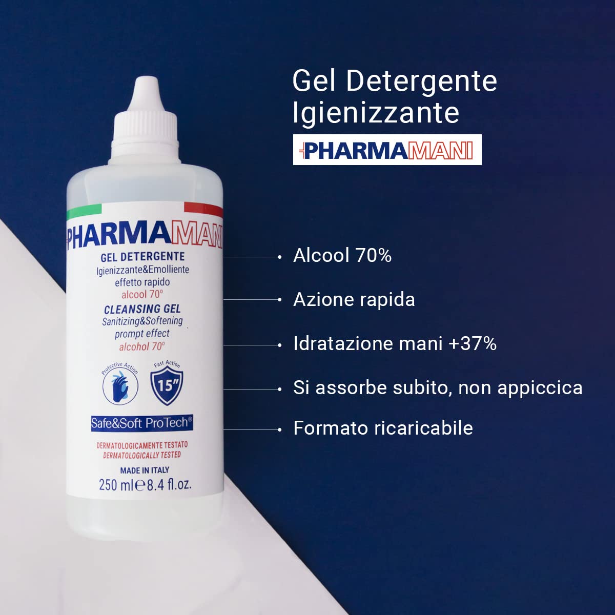 Pharmamani Gel Igienizzante Mani 70% Alcool 250 ml 2 Pezzi