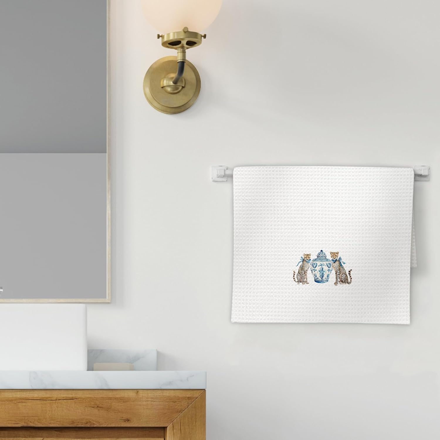 Blue and White Porcelain Leopard Kitchen Towels, Chinoiserie Cheetah Decor Dish Towels, Preppy Decorative Hand Towels for Bathroom Kitchen,Chinoiserie Leopard Bathroom Kitchen Decor(16x24 Inch) - Image 2