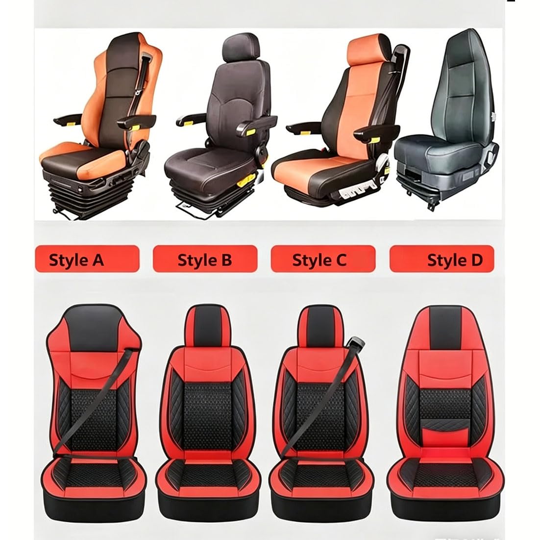 Funda Asiento Camión Cuero PU Impermeable & Transpirable Antideslizante Compatible con para Renault D Series 2013–2026 con Bolsillo, Compatible Airbag,Black-1-Style D