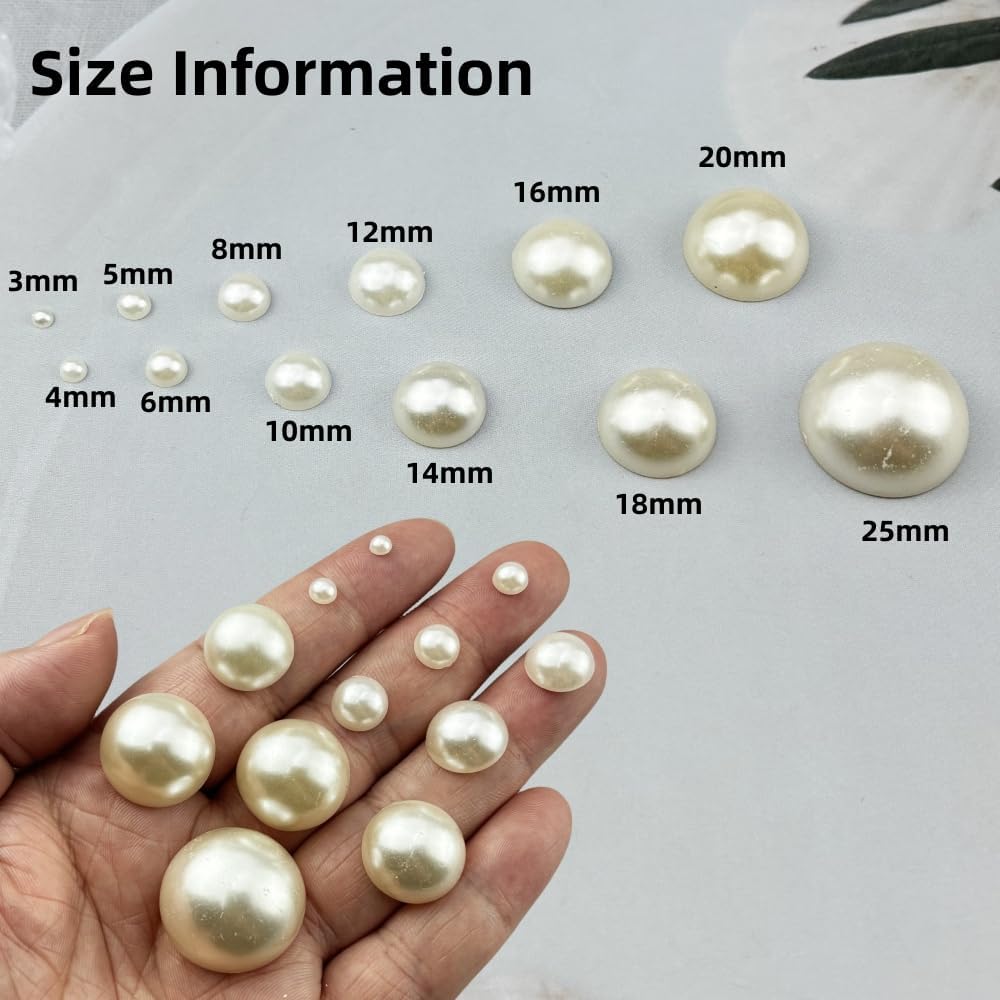 1200pcs 8mm Half Pearls for Crafts Flatback Round Half Pearl Beads for Jewelry Making Nail Art Scrapbook Craft Wedding Dress Decoration(Ivory White) - Image 2