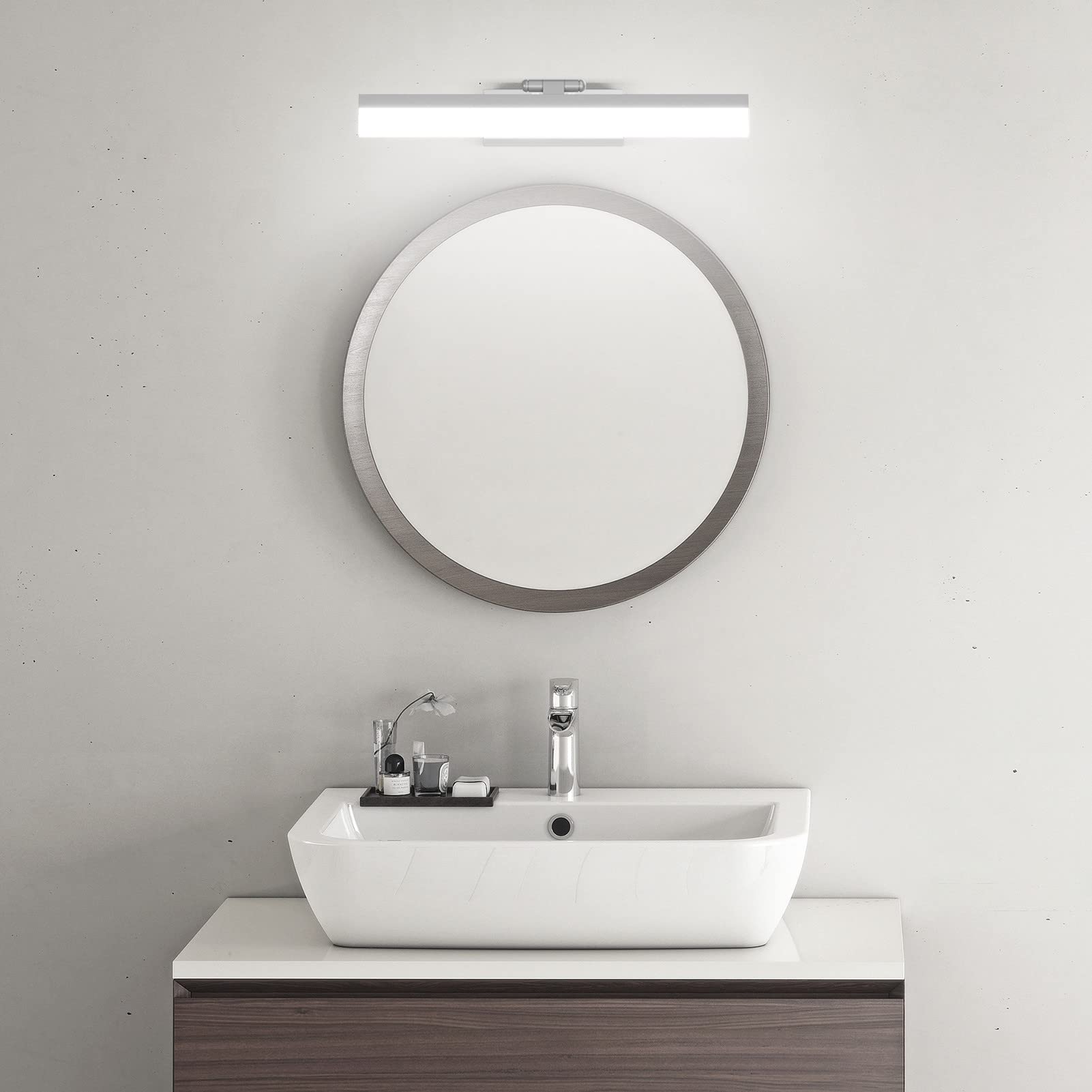 Klighten Lampa ścienna LED Łazienka 40 cm, światło lustro łazienkowe 9 W, nowoczesny, zimny biały 6000K kinkiet lustro łazienkowe, 180° obrotowy żelazny kinkiet ścienny, srebrny, 585 lumenów