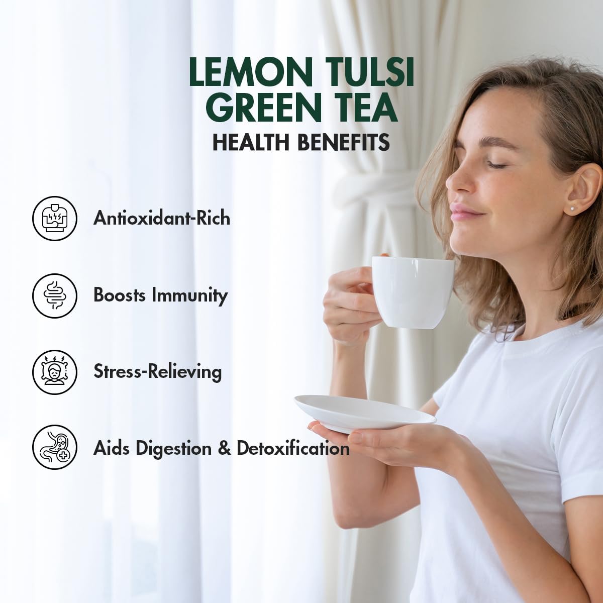 Tea Treasure Lemon Tulsi Green Tea | Antioxidant Rich Green Tea for Immunity Support | Boosts Metabolism, Helps Relieve Cold & Headache | Lemon & Tulsi Herbal Infusion - 50gm 2