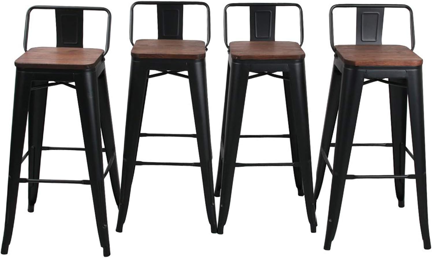 HAOBO Home 30" Low Back Barstools Metal Stool with Wooden Seat [Set of 4] Counter