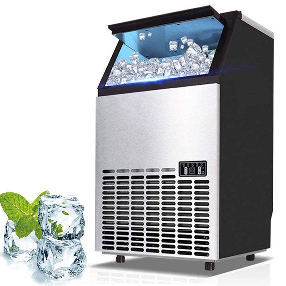 IIPOSAQQ Ice Cube Maker Commercial Ice Maker 50 kg of Ice per 24 Hours Adjustable Thickness 36 Cubes per 15 min Great for Pub Restaurants Hotels Coffee Shops Stainless Ste