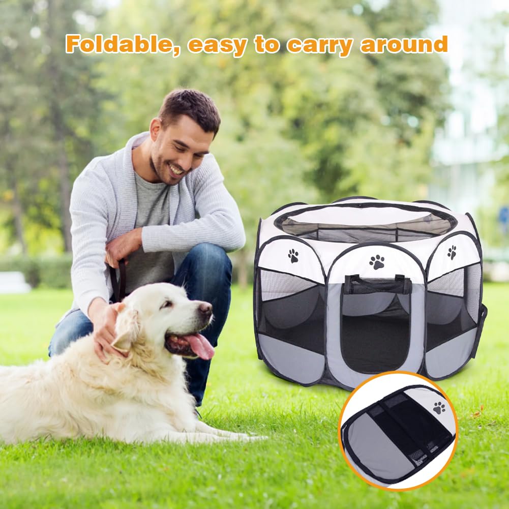 Recinto Cani da Interno, 74x74x43cm Recinto per Gatti, Box Pieghevole per Cane, Gabbia per Gatto Esterno, Box per Cucciolo Gattini Conigli, Grigio