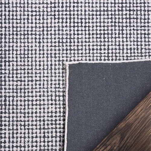 Image of Hand-Tufted 100% Wool Pile Area Rug - Geometric Textured Grid Check Pattern - Thick and Durable Floor Carpet for Bedroom, Living Room, Kids Room, and Dining Area (Charcoal Gray, 8' x 10')