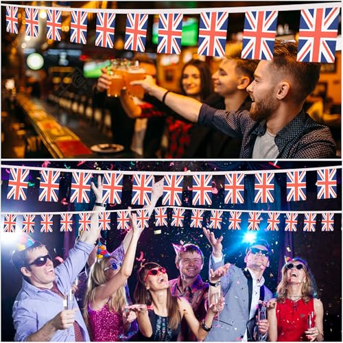 Image of 2 Pack Union Jack Flag Banner String Small Mini 66 Feet 60 Pcs UK British Hanging Flags Decoration