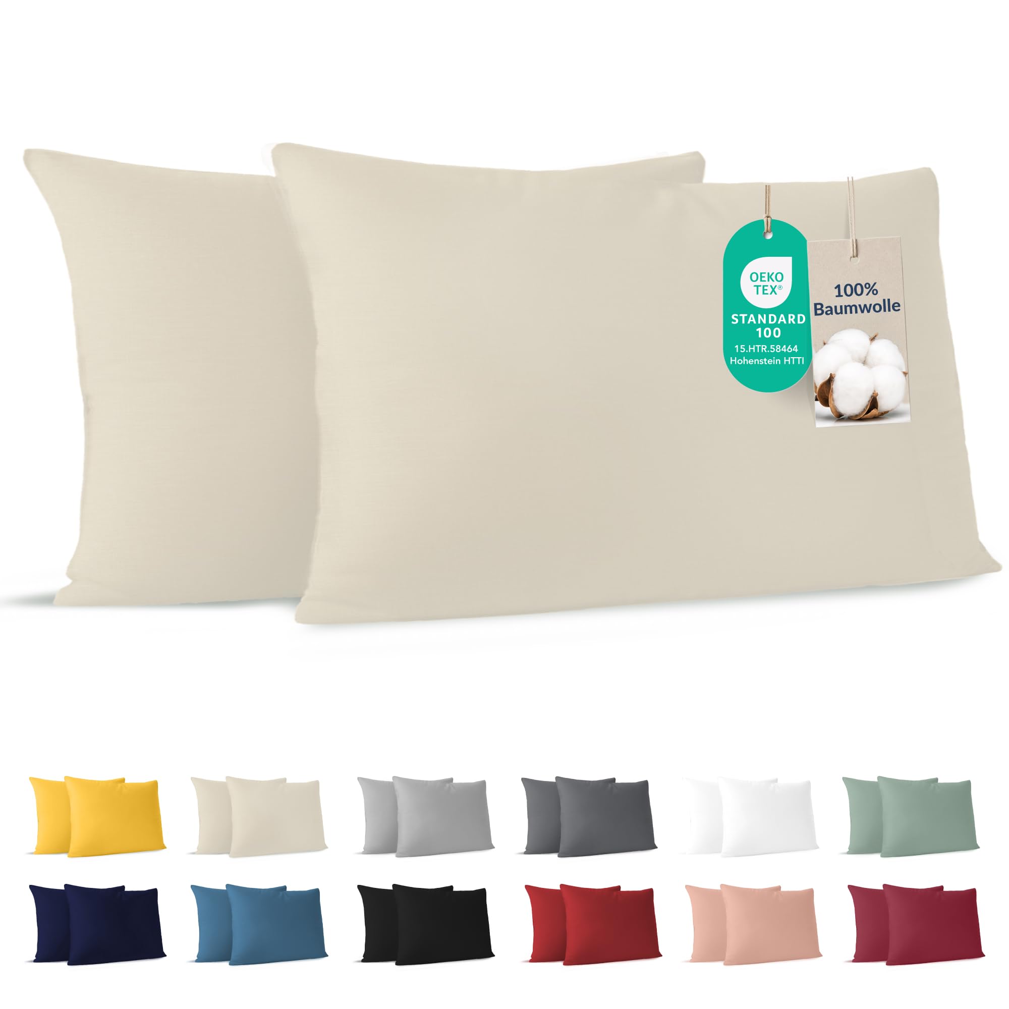 Dreamzie - Kissenbezug 40 x 80cm - 2er Set - 100% Baumwolle - Beige