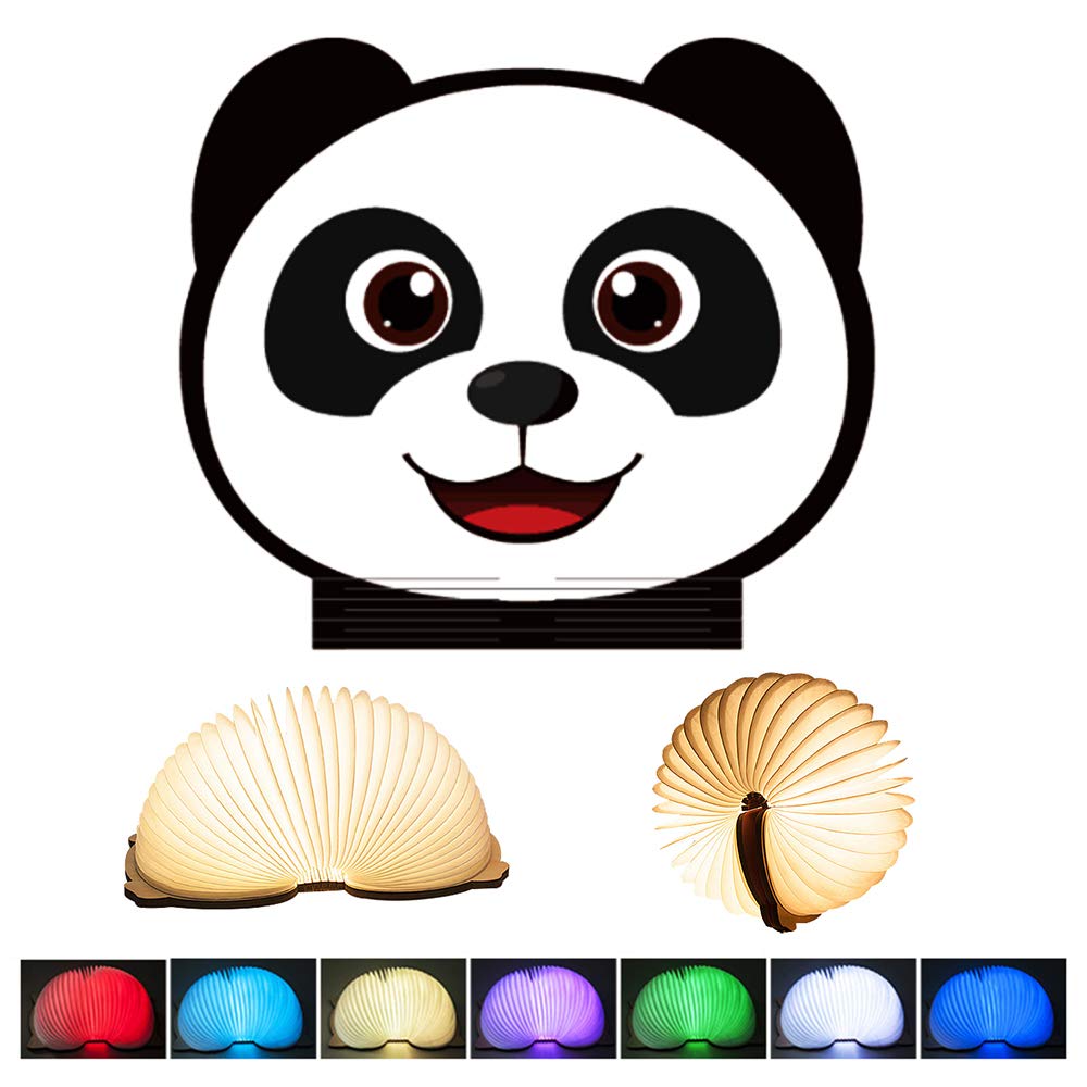 Goeco Panda Folding Light, LED Cartoon Flip Book Light, Creative Dimmable Night Lights for Holiday Birthday Gift Children Toys, USB Rechargeable, Multiple Light Colors