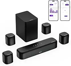 ULTIMEA Barra de som 7.1 canais com Dolby Atmos, sistema de som surround para TV com 4 alto-falantes surround, barra de som para Smart TV com controle de aplicativo, barra de som com subwoofer para