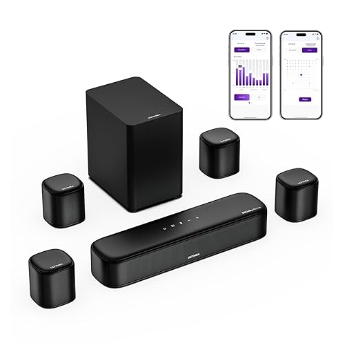 ULTIMEA 7.1ch Sound Bar with Dolby Atmos, Surround Sound System for TV with 4 Surround Speakers, Sound Bar for Smart TV with App Control, Soundbar with Subwoofer for Home Theater, HDMI eARC, Aura A60 - U2621