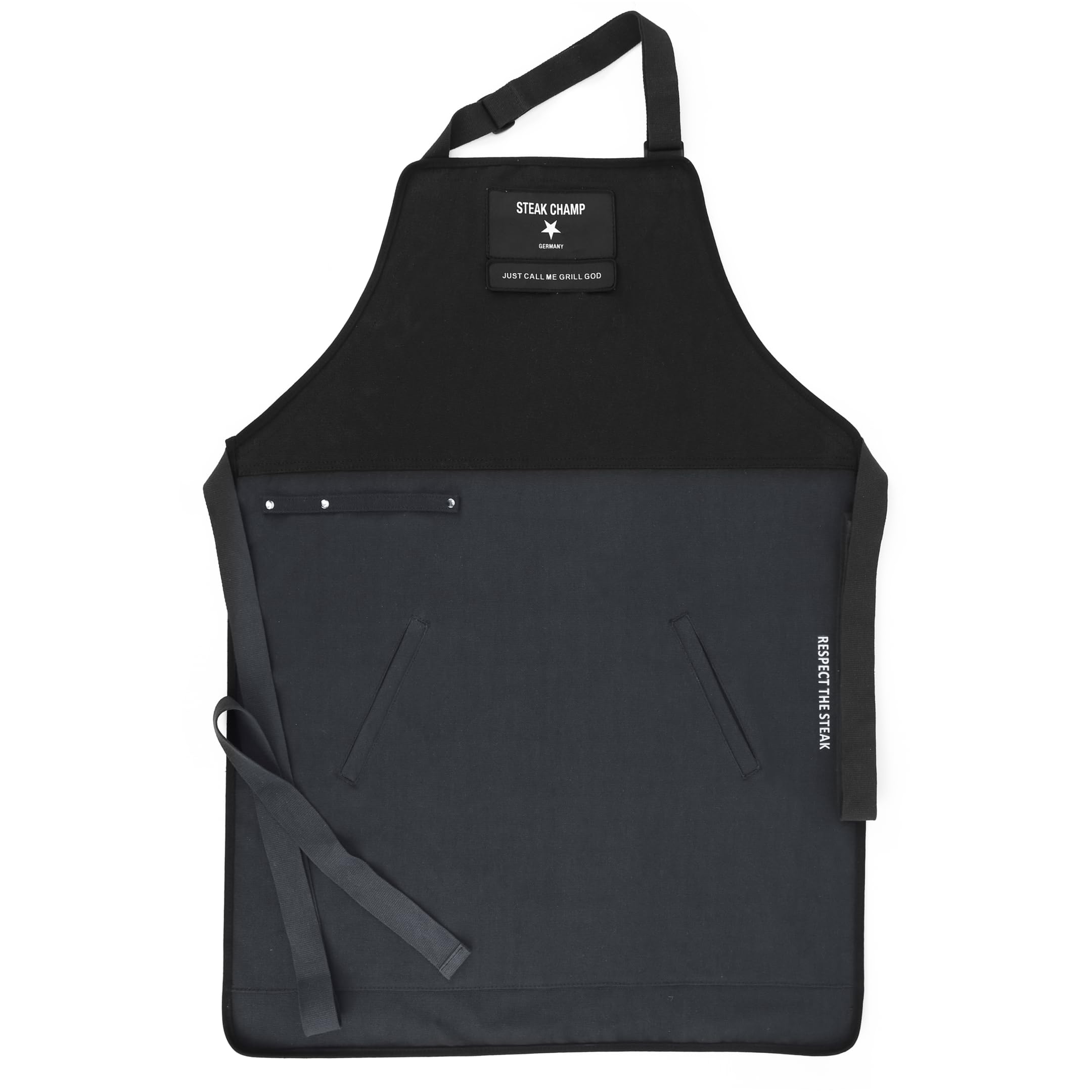 Steakchamp Delantal de Cocina y Barbacoa Delantal de Cocina y Barbacoa Robusto, Ajustable, con Revestimiento Repelente a la Suciedad y al Agua, Parche Personalizable