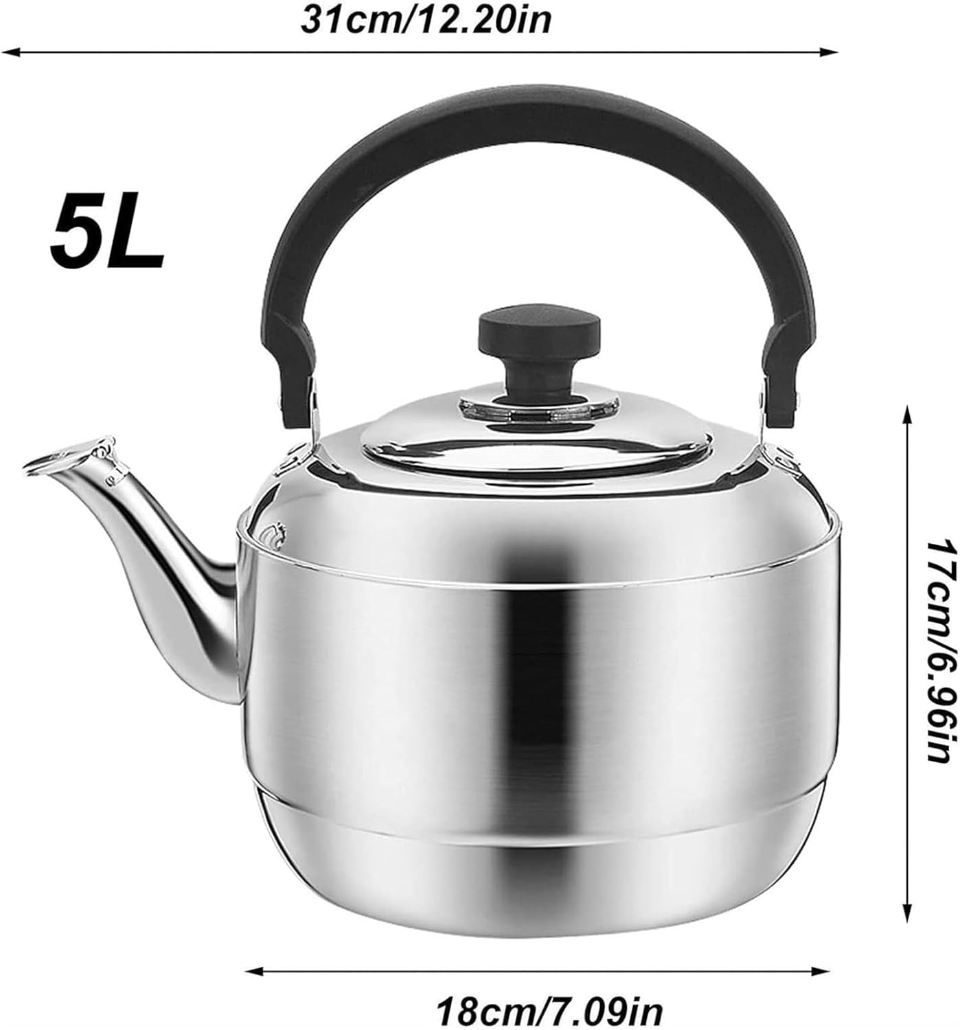Teapot, Whistling 304 Stainless Steel Tea Kettle for Stove Top, with Ergonomic Handle, Suitable to Boiling Water & Tea on Induction Stove, Gas Stove Top(5L)