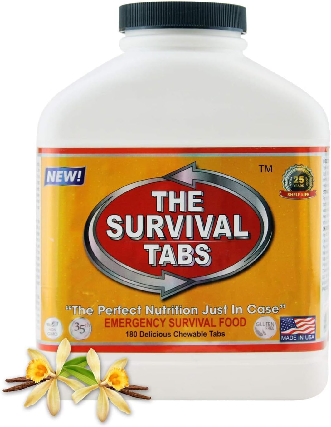 180 tabs Survival Tabs 15-Day Emergency Survival MREs Meals Ready-to-eat Bugout for Travel Camping Boating Biking Hunting Activities Gluten Free and Non-GMO 25 Years Shelf Life - Vanilla Malt Flavor