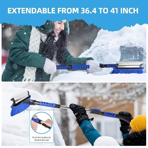 Snow Brush And Ice Scraper Extendable,Ice Scrapers For Car Windshield,Scraper For Ice And Snow,180° Pivoting Car Snow Scraper And Brush,Aluminum Telescoping Ice Scraper, For Car Trucks, Suvs #TOP4