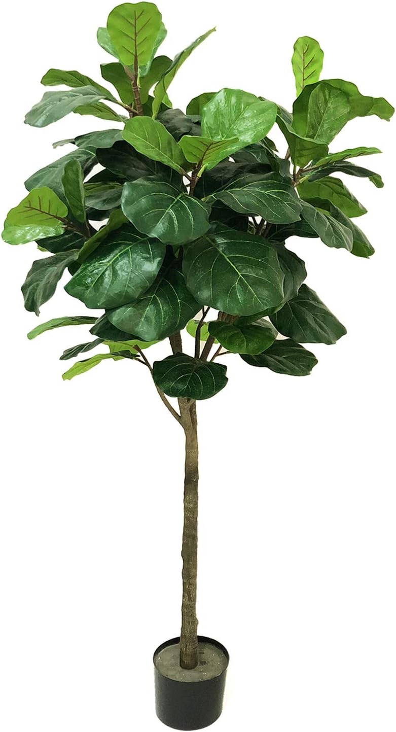 BESAMENATURE 5.2-Feet RTA Fiddle Leaf Fig Tree, Potted Artificial Ficus Lyrata for Home Decor, Green