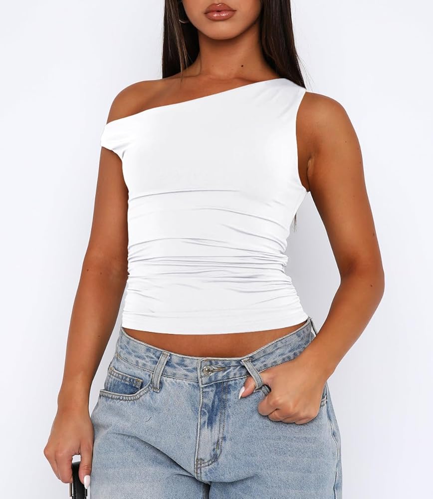 トップス theredthread S symbol oneshoulder tops THEREDTHREAD / ザレッドスレッド】S symbol oneshoulder tops