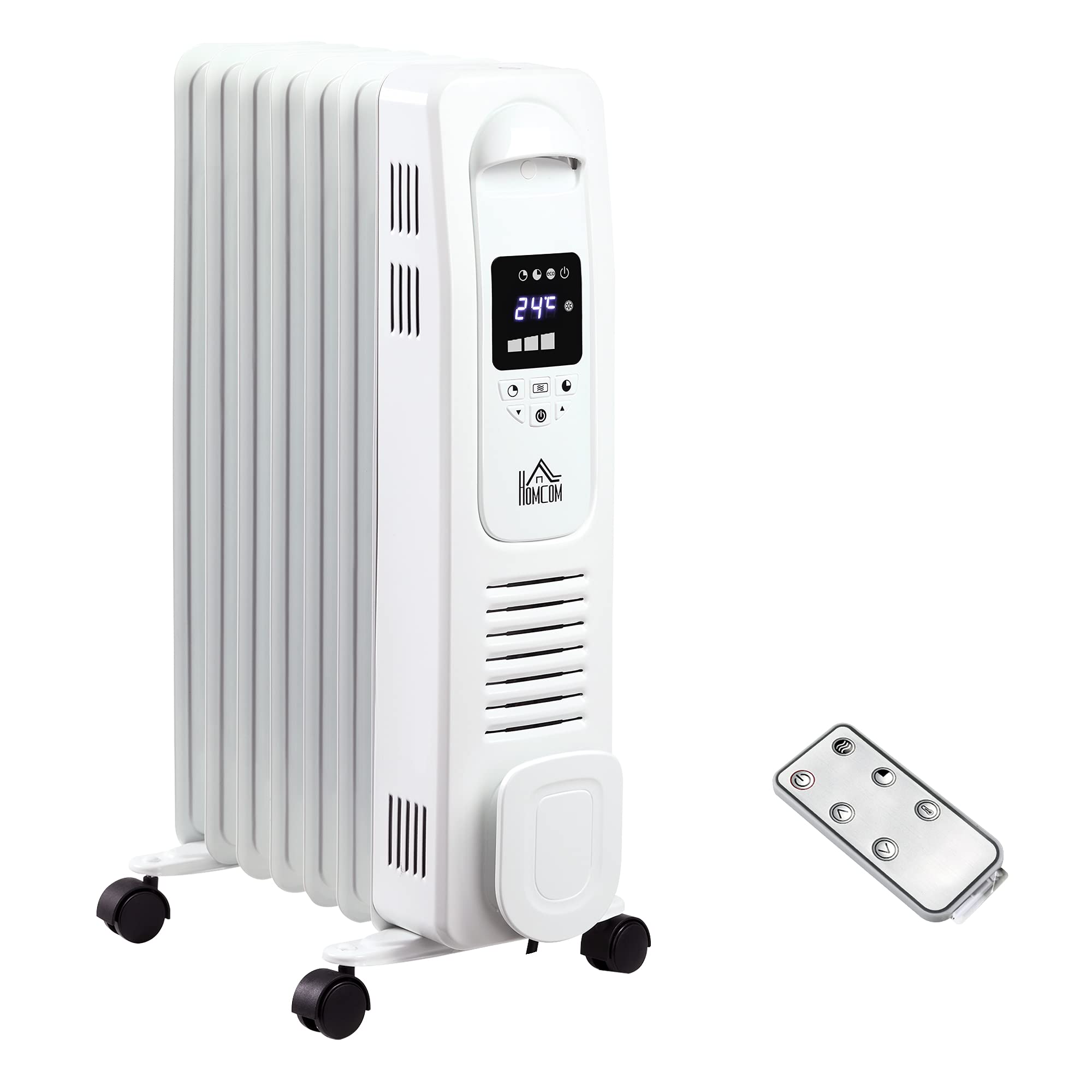HOMCOM 1630W Digital Oil Filled Radiator, 7 Fin, Portable Electric Heater  with LED Display, Built-in Timer, 3 Heat Settings, Safety Cut-Off and  Remote Control, White : Amazon.co.uk: DIY u0026 Tools