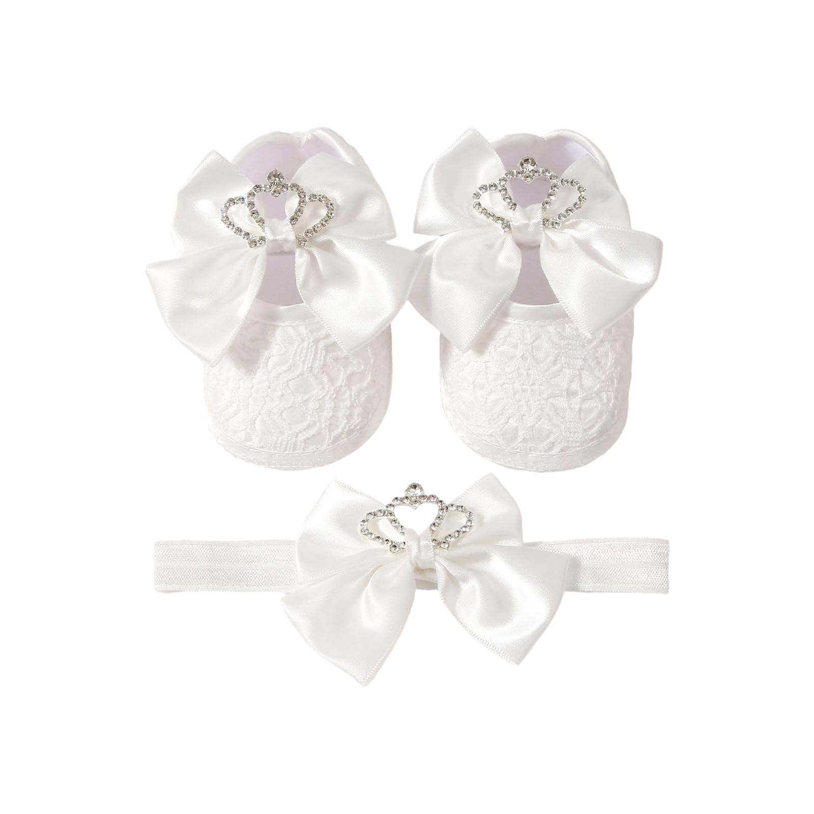 Stylish Crowns Bowknot Design Newborns Girl Shoe Headband Set Feature Soft Soles and Comfortable Fabric Soft Baby Footwearsophisticated Child Girl Footwear — view 13