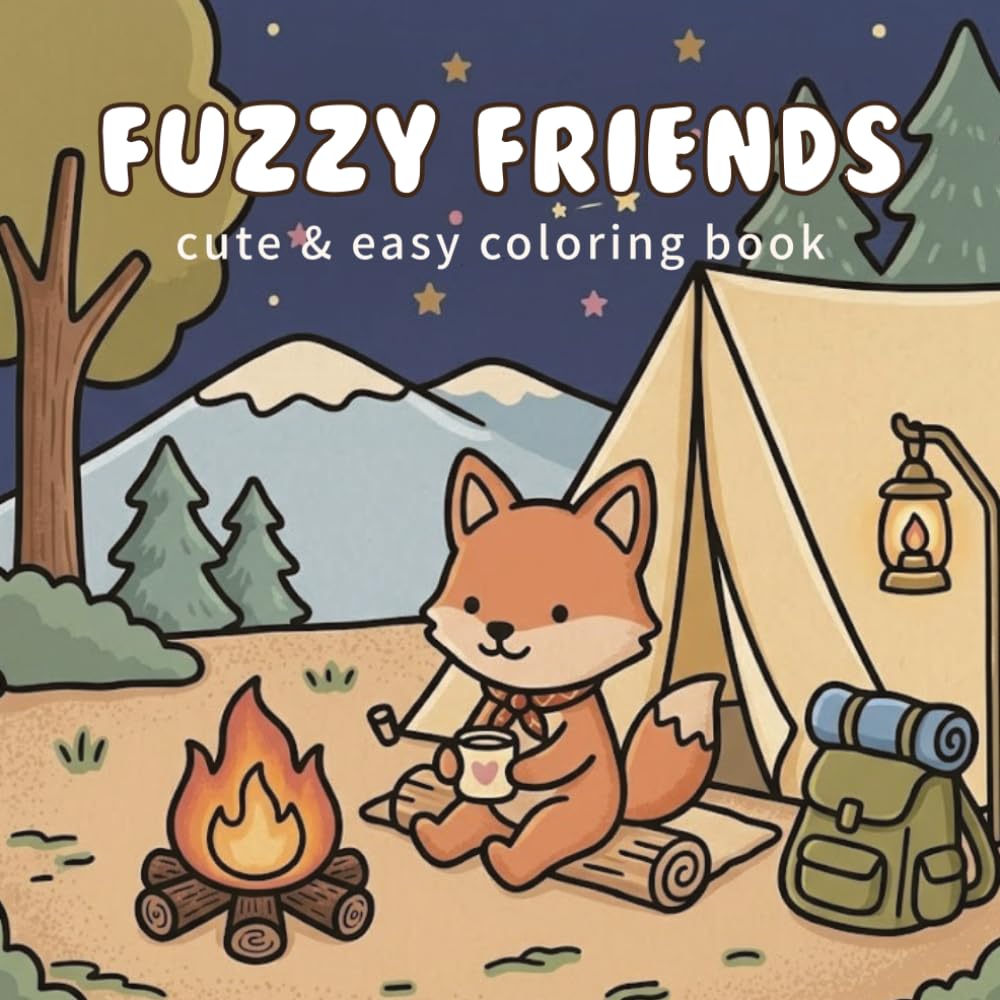 Fuzzy Friends: Cute & Easy Coloring Book for Adults and Kids Featuring Fuzzy Comfy Friends