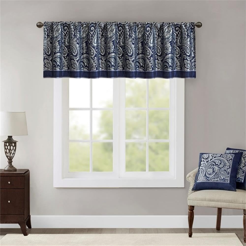 Pemberly Row Modern/Contemporary Jacquard Window Valance in Navy
