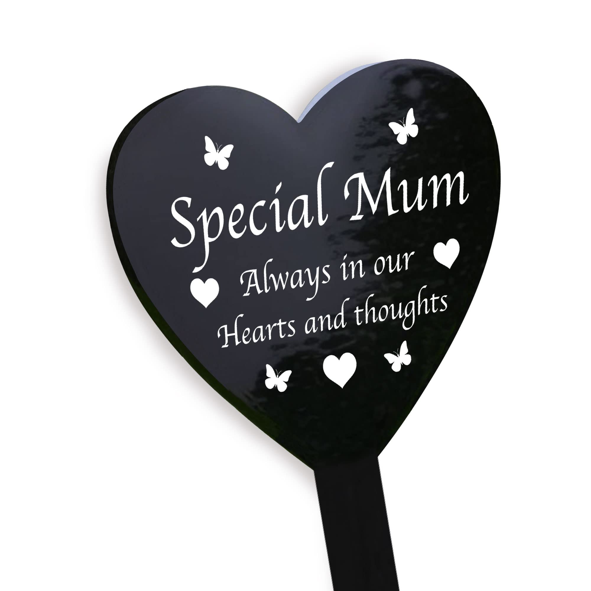 Red Ocean Special Mum Grave Marker - Graveside Memorial Decorations - Weatherproof Black Acrylic Heart Stake - Remembrance Memorial Plaque For Mum