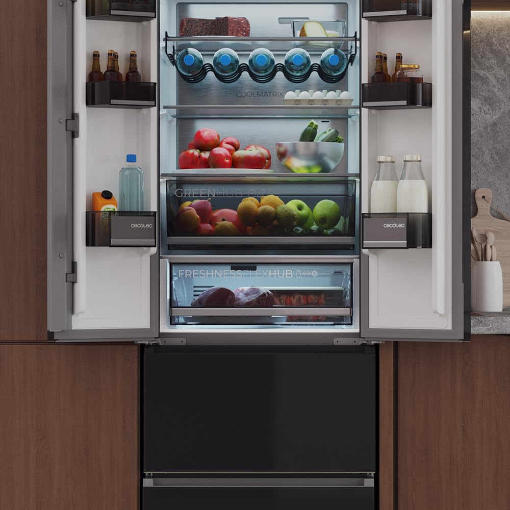 Cecotec Réfrigérateur Combi 395L Total No Frost Bolero CoolMarket Combi F2D 395 Black Glass E, 185cm x 59,5cm, Inverter Plus