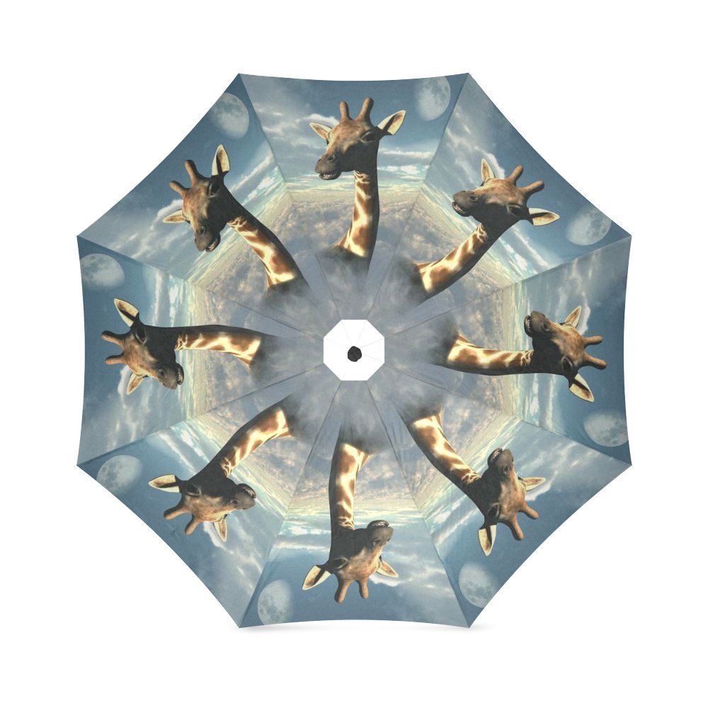 Smiling Face Design Funny Giraffe and Moon Custom Auto Foldable Umbrella Daily Use Travel Use Custom Umbrella Nice Gift for Someone