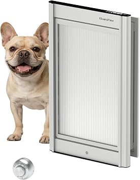 Automatic Dog Door, Aluminum Electronic Pet Door with Collar Sensor, Energy-Efficient Insulated for Interior/Exterior Doors, Featuring Secure Lock & Anti-Pinch Design-Silver-Medium