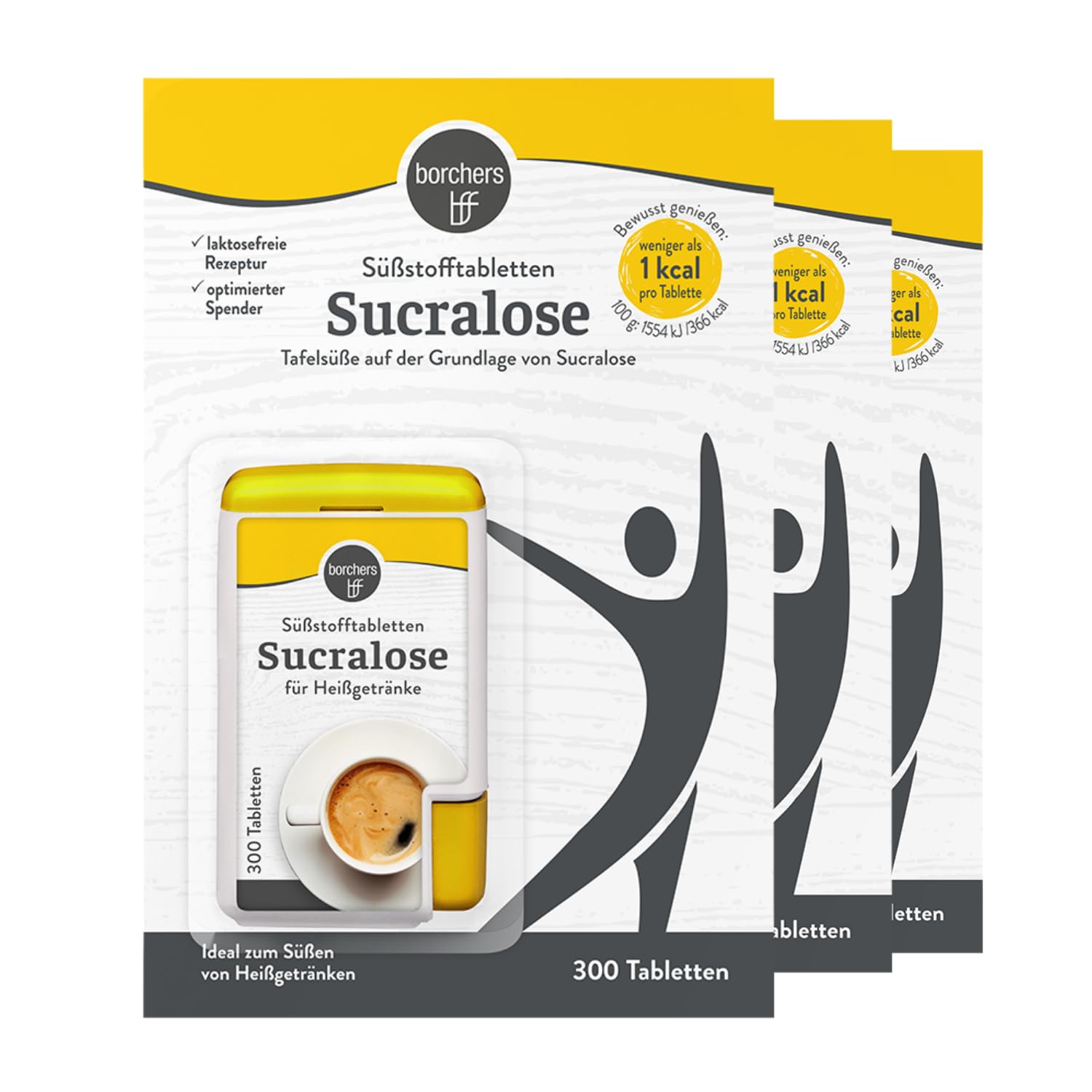 3 x borchers Comprimidos edulcorantes de sucralosa, en dispensador, edulcorante de mesa, para café, té y bebidas calientes 3 x 300 comprimidos