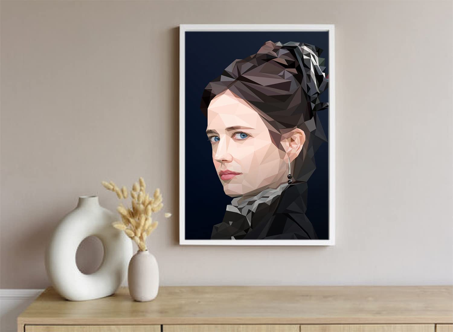 VERRE ART Printed Framed Canvas Painting for Home Decor Office Wall Studio Wall Living Room Decoration (10x14inch White Floater Frame) - Vanessa Ives Fictional character Lowpoly